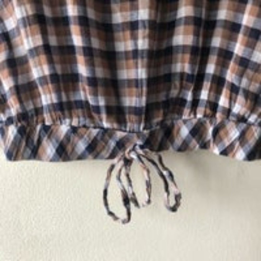 Cropped Plaid Brown Shirt Small - Picture 2 of 2